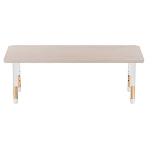 Image of 24 inch x 60 inch Rectangle Kids Classroom Table with Adjustable Chunky Wood Legs
