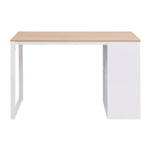 Bureau 120x60x75 cm marron chêne et blanc avec 4 compartiments - 4