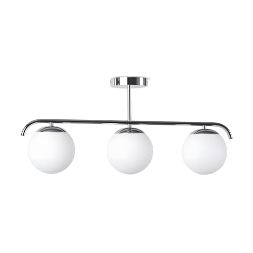 B·LED BARCELONA LED Plafonnier triple « Talí » avec 3 boules en verre opale, 3 x E27, style minimaliste moderne, éclairage diffus pour salon, salle à...