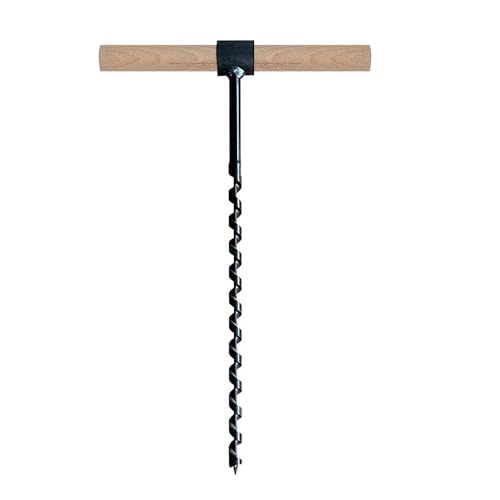 17.7in Manual Hand Auger Drill – High-Carbon Steel Wood Drill Bit with Ergonomic Wooden Handle Portable Drill for Survival, Bushcraft & Camping, Multipurpose Tool for Tent Stakes, Woodworking, and Out