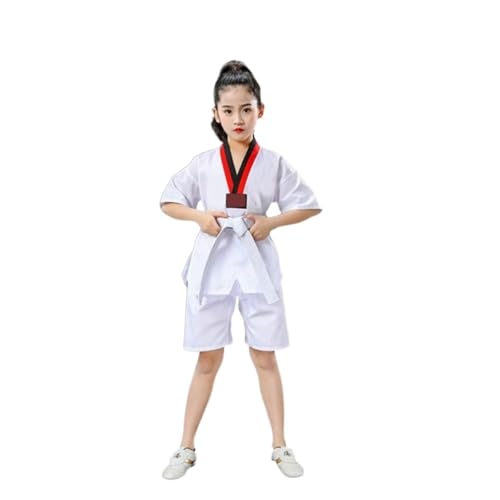 QuxetlRyz Uniforme de kárate Conjunto de Traje de Taekwondo de poliéster, Uniformes de Entrenamiento de Taekwondo de algodón, Traje de Karate Blanco, Unisex(130cm)