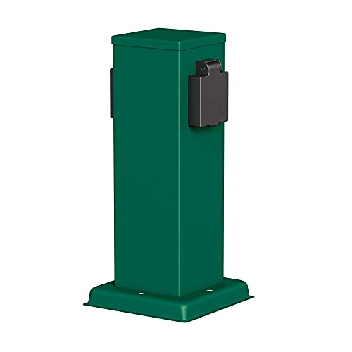 LEDScom.de Polly Outdoor Garden Power Column IP44 2X Stainless Steel Green Square 27cm Outdoor Socket Tower