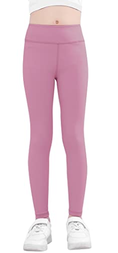 SEAUR Leggings largos de yoga para niña, color sólido, ajustados, pantalones de correr, pantalones de entrenamiento, 90-150 cm, Rosa rojo., 130 cm