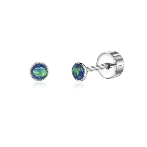 Titan Ohrringe Hypoallergen Damen Herren Mädchen G23 Titan Ohrstecker mit Schraubverschluss Kleine Opal Ohrstecker Grün 5mm