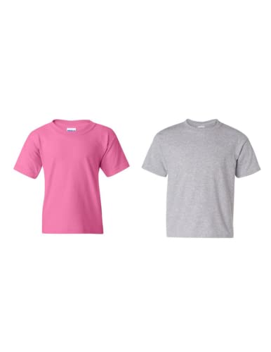 Gildan Unisex Child Modern/Fitted Fashion-t-shirts, Azalea/Sportsgrey, Small US
