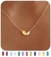 Dainty Gold Birthstone Necklaces for Women Non Tarnish 14K Gold Plated Necklaces for Women Trendy Blue Green Cubic Zirconia Pendant Necklace Graduation Birthday Gifts for Mom Personalized Jewelry