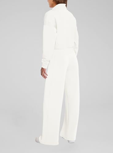 SENSERISE Sweatsuits Women 2 Piece Outfit Zip Up Striped Cropped Sweatshirt Wide Leg Sweatpants Casual Fall Outfits3