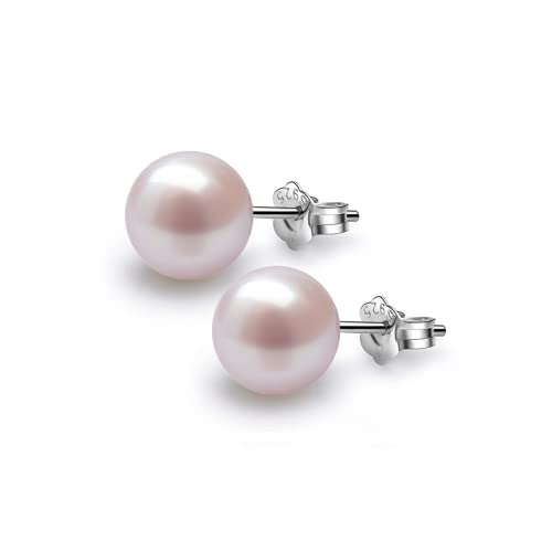 Image of HIGHSPARK 925 Silver Classic Pearl Earrings for Women | 92.5 Sterling Silver & Brilliant Lustre Pearls | Lovely Gift for Women