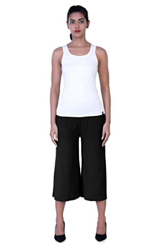 Image of Sports Women's Calf Length 3 /4 High Elastic Waistband Wide Leg Palazzo Casual Wide Leg Lounge Pants with Two Sides Pockets