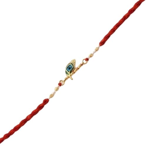 Image of I Jewels Traditional Peacock Feather Designer Rakhi for Men Boys Brother Roli Chawal & Raksha Bandhan Card