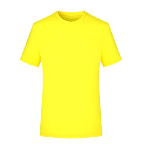 Mens Gym T Shirt, Tshirts Men UK Quick Drying Sports Workout Short Sleeve Plain T-Shirt Solid Color Tee Shirts Breathable Round Neck Summer Tops for Running Fitness Cycling and Training Yellow