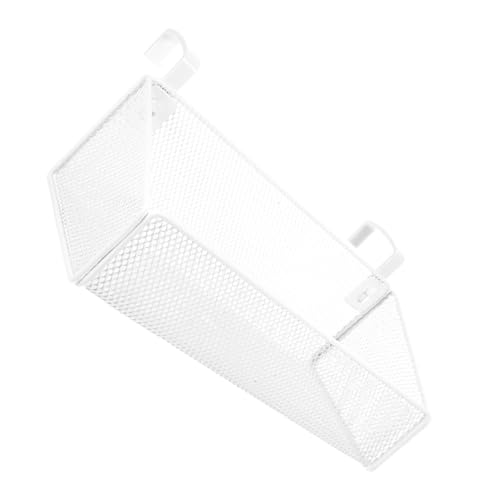 VILLCASE Bedside Hanging Storage Basket Metal Mesh Organizer with Hook for Dorm Room Essentials Phone Stand Multi Use Desk Storage for Bunk Beds Bedrooms Small White Hook