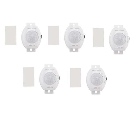 Bloepum 5X PIR Infrared Motion Sensor Detector DC5-24V Auto on Off Timer Switch LED Light Body PIR Motion Sensor Lamp(White)