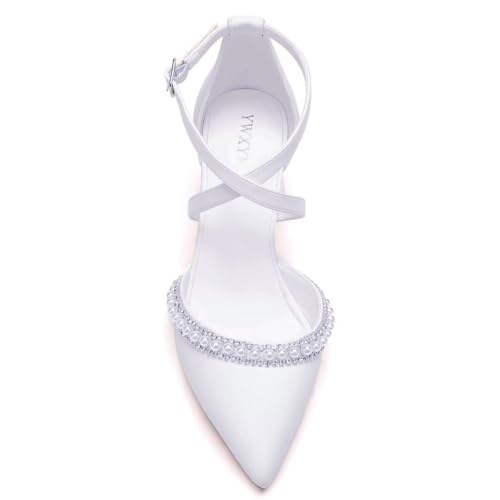 Block Heel Wedding Shoes for Bride Closed Toe Pearl Bridal Shoes Cross Strap Wedding Heels2