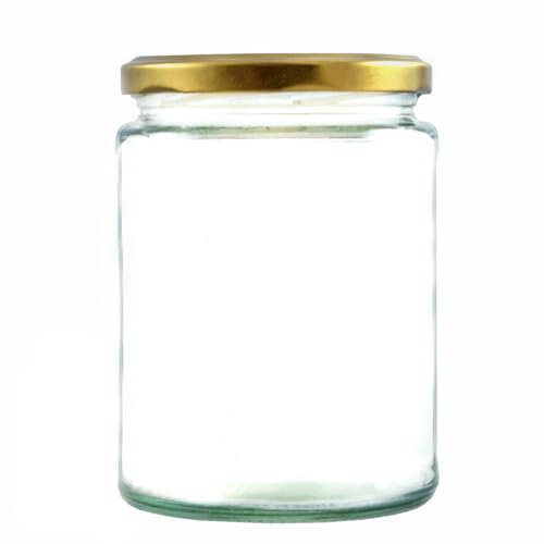 Wares of Knutsford 12 x 500ml Large Glass Jam Jars with Gold Lids