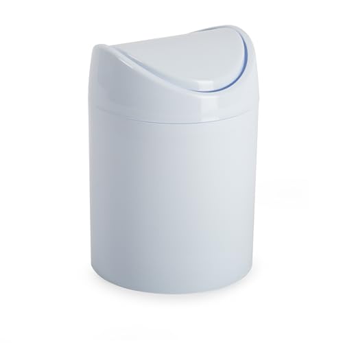 CABLEPELADO Papelera basculante plástico para mesa, Mini Basurero de Mesa, Cubo de Basura para Escritorio, Papelera de Oficina Pequeña, Papelera de Plástico con Tapa Basculante, 1.4 Litros, Blanco