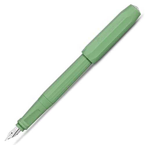 Image of Kaweco PERKEO Fine Nib Fountain Pen - Jungle Green Body, Premium German Fountain Pen with Royal Blue Ink Cartridge, 13 cm, Light Weight, Ergonomic Grip