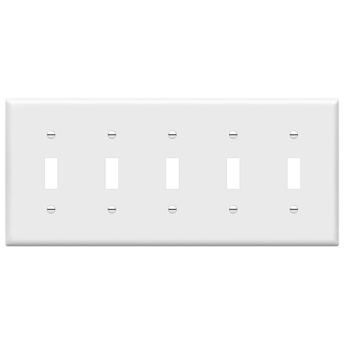 ENERLITES Toggle Light Switch Wall Plate Gloss Finish 5-Gang 4.50 x 10.03 Unbreakable Polycarbonate Thermoplastic UL Listed 8815-W White