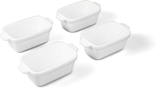 Image of Souper Cubes Ceramic Baking Dishes - 5 inch x 3 inch Individual Baking Dishes for Oven with Silicone Lids, Oven, Microwave and Air Fryer Safe, Perfect for Reheating Single Serve Meals, Set of 4 - White