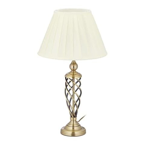 Relaxdays Tischlampe Antik, Stoffschirm, dekorativer Metallfuß, E 27, Nachttischlampe, H x D: 58 x 32 cm Cover