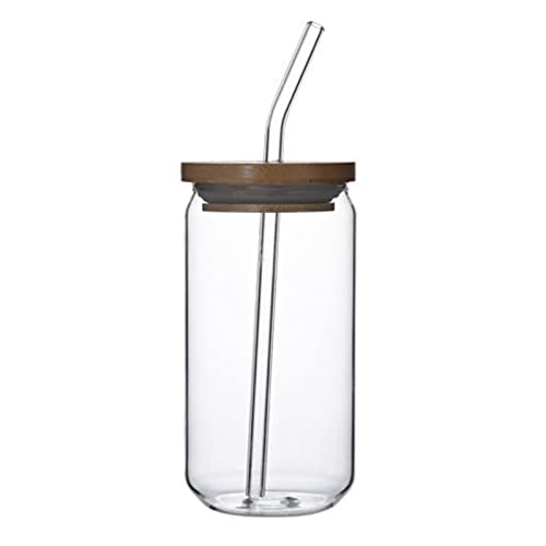 Glass Cups with Bamboo Lids and Glass Straw, Beer Can Glass, Beer Mugs Glass Water Bottle Glass Cups Tumbler Drinking Glasses Iced Coffee Clear Glass Jar Blank Soda Can Glass