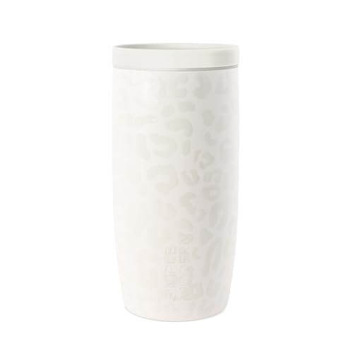 Image of Simple Modern Travel Coffee Mug Tumbler with 360 Lid | Ceramic-Lined Insulated Stainless Steel Cold Brew Iced Coffee Cup Thermos | Gifts for Women Her Him | Voyager Signature | 16oz | Cream Leopard