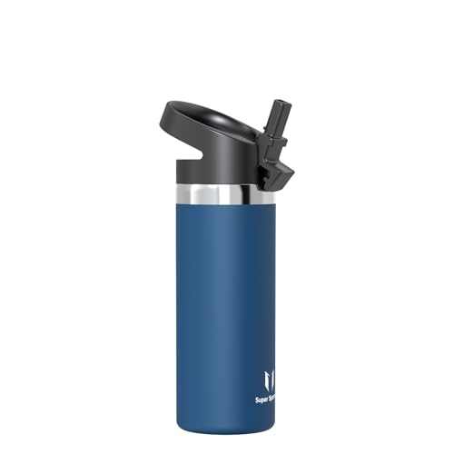Super Sparrow Botella de Agua Acero Inoxidable - Botella Agua niños Boca Ancha con Paja 500ml - Sin BPA, para Gimnasio, Deporte, Oficina, Yoga, Ciclismo