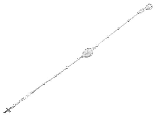 Ritastephens Italian Sterling Silver Miraculous Mary Medal Small Cross Adjustable Rosary Bracelet or Anklet2