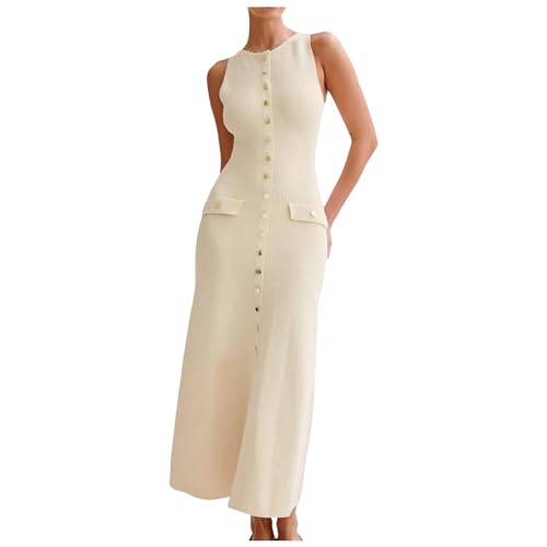 Robe tricotée sans manches coupe cintrée col rond - Mode été style européen