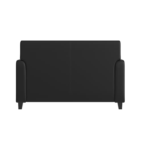 Image of Flash Furniture LeatherSoft Reception Loveseat with Charging Station, Black | USB-C Port, AC Outlets, USB Ports