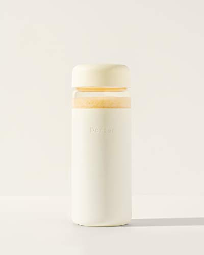 W&P Porter Glass Wide Mouth Bottle W/ Protective Silicone Sleeve | Cream 16 Ounces | On-The-Go |Reusable Bottle | Portable And Lightweight | Dishwasher Safe #TOP2