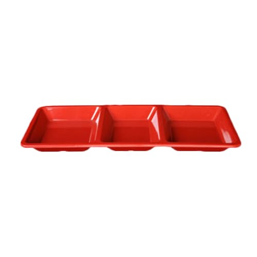 A-to-Z Supply PS5103RD Compartment Plate, 3-Wells, 28 oz., 15" x 6-1/4" x 1-3/8", Rectangular, Break-Resistant, Dishwasher Safe, BPA Free, Melamine, Passion Red, NSF