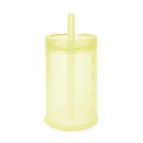 Image of Olababy Clear View Silicone Training Cup with Straw Lid | Toddler Sippy Trainer 12mo+ | Unbreakable Water Drinking Cups for Kids 2yr+ | Baby Led Weaning & Feeding Supplies (Lemon, 9 oz)