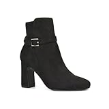ESSEX GLAM Women's Ankle Boots Block Mid High Heel Ladies Black Faux Suede Buckle Strap Shoe Booties Size 5
