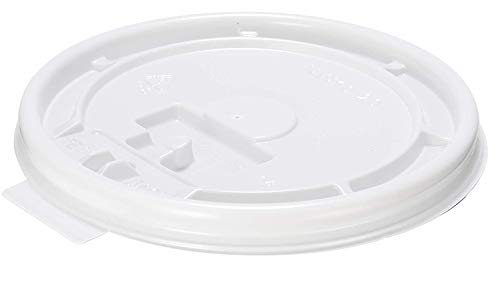 EcoQuality 100 Pack White Flat Tear Back Lids for Disposable Paper Coffee Cups - Universal Size Fits 10,12,16,20oz - BPA Free - Snap Closure - Plastic Material - White Color