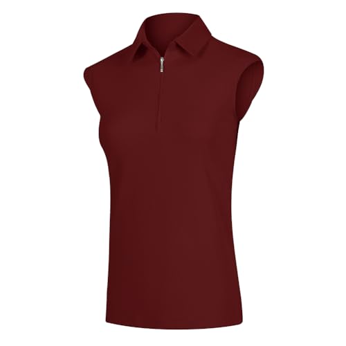 VAUTE Women's Sleeveless Golf Polo Shirts UPF 50+ 1/4 Zip Tennis Tank Tops with Collar UV Protection Shirt Quick Dry Lightweight Outdoor Athletic Shirt Burgundy Medium