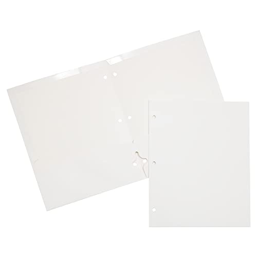 JAM PAPER Laminated Two Pocket Glossy 3 Hole Punch School Folders - Letter Size - High Gloss White - Bulk 100/Box