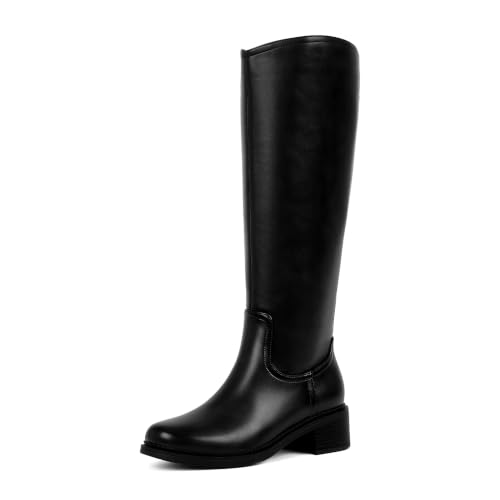 Dreamsolo Knee High Boots for Women Black Tall Boots Round Toe Low Heels