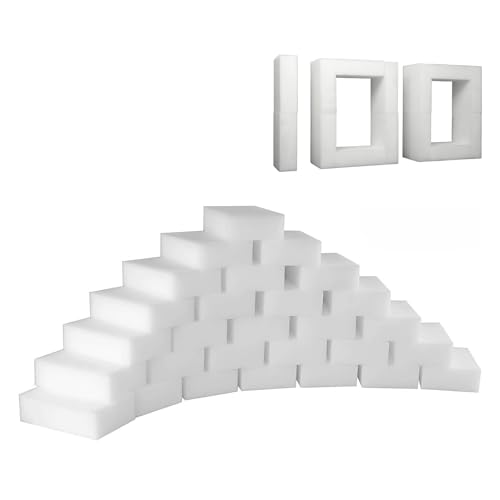Image of Magic Sponge Eraser 100 Pack, GRS Certified Melamine Sponge | No Scratch & Super Absorbent, Multi-Functional Melamine Cleaning Sponges for Bathroom Window Shoes Kitchen