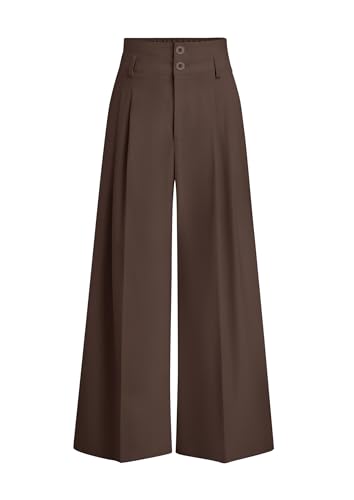 PRETTYGARDEN Womens Spring Wide Leg Palazzo Pants 2026 Trendy Loose Button High Waist Pleated Work Business Casual Trousers (Brown,Medium)