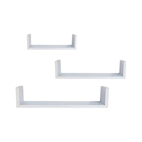 Hommdiy Set of 3 Floating Display Shelves Ledge Bookshelf Wall Mount Storage Home Décor White Cover
