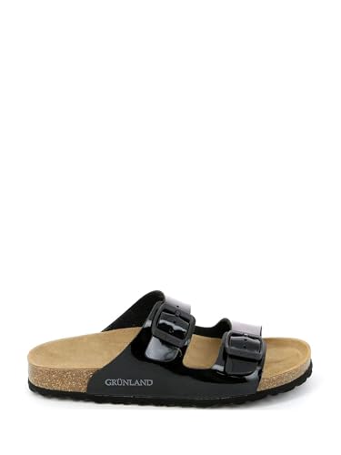 Grunland SARA Nero 40 : mules en cuir souple pour femme avec boucle réglable