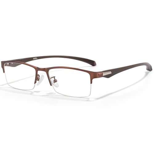 Image of ANRRI Blue Light Glasses for Men Semi Rimless Rectangle Metal Frame UV Blocking Computer Glasses