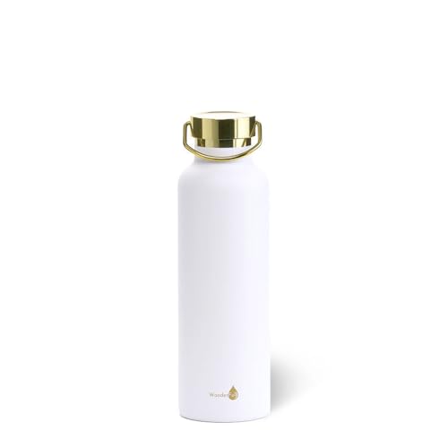 WanderFull White with Gold Top Insulated Water Bottle- 24 Oz