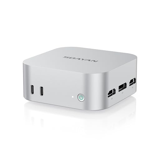 SOAYAN Mini PC, Twin Lake N150 Mini ordenadors (hasta 3.6GHz), 12GB LPDDR5 256GB SSD Mini Ordenador de sobremesa Triple Pantalla 4K/Dual LAN/USB C/DP1.4/USB3.2/WiFi/BT para Hogar, Oficina, Educación
