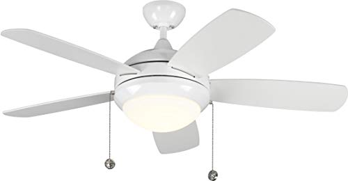 Monte Carlo 5DIC44WHD-V1 Discus Classic II 44" Ceiling Fan with LED Light and Pull Chain, 5 Blades, White