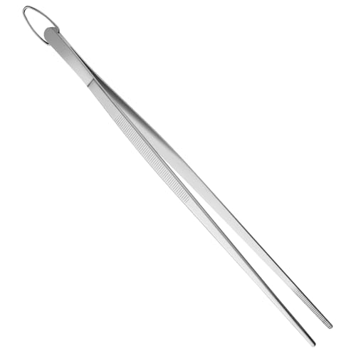 Pinzette da cucina da 30,5 cm, in acciaio inox per uso alimentare, pinzette da cucina per arrostire, grigliare, dessert, barbecue, decorazione di piatti (punta a punta + punta piatta) (1PC, pointue)