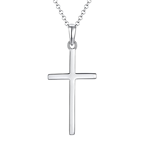 JO WISDOM Collar Cruz Crucifijo de Plata de ley 925 Mujer,Colgante con Cadena con baño de oro Blanco