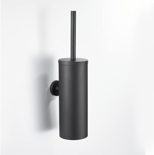 Image of Toilet Brush Holder Wall Mounted, Toilet Brush 304 Stainless Steel, Matte Black Toilet Bowl Brush for Bathroom with Lid Toilet Bowl Brush