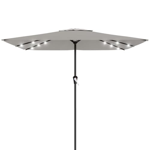 Image of AreShark 8' X 10' Rectangular Patio Umbrella with Solar Lights, Lighted Solar Umbrella with Crank, Outdoor Table Umbrella for Garden, Deck, Backyard, Pool and Beach, Light Gray